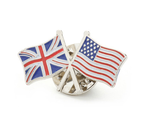 Twin flags custom lapel pin with UK and United States of America flags