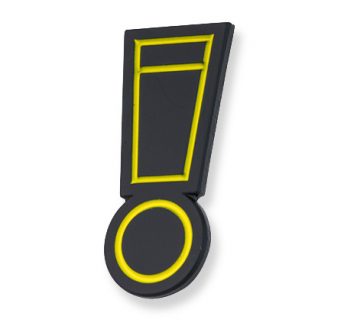 Exclamation mark in black with yellow highlight custom enamel badge