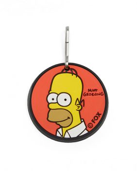 Rubber Homer Simpson keyring with red background